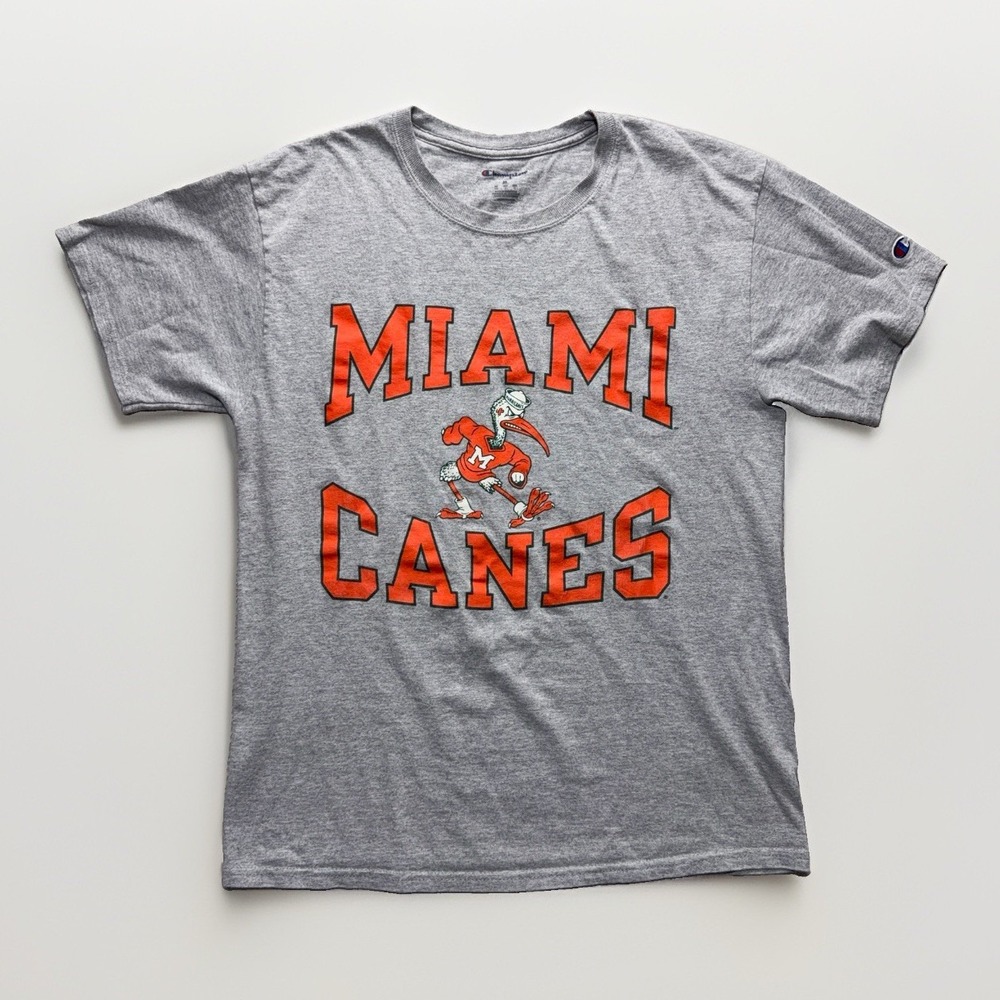 Champion Miami University UM Canes Short Sleeve T Shirt Men's M 100% Cotton NCAA